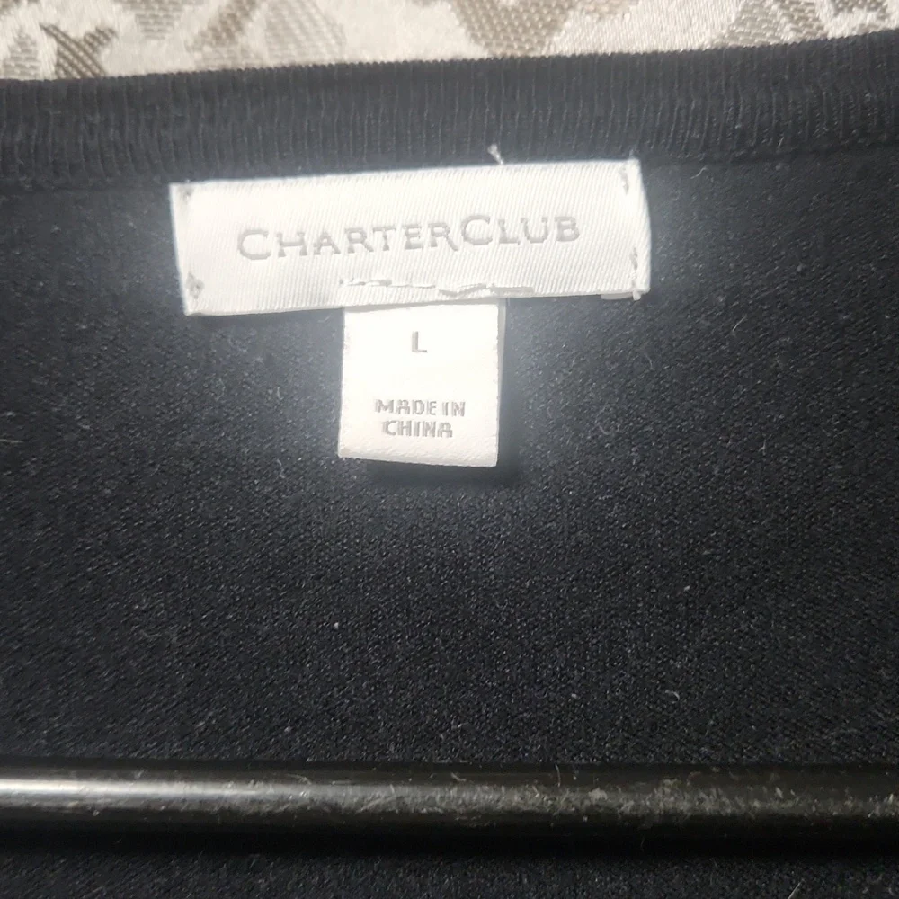 Charter Club Black Cardigan with White Accents - Picture 2 of 3